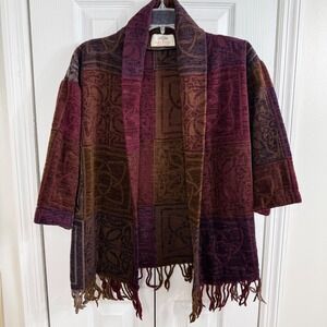 Calzeat Scotland Celtic Wool Blend Tapestry Cardigan Jacket Boho Lagenlook